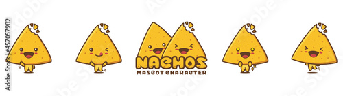 cute nachos mascot, food cartoon illustration, with different facial expressions and poses