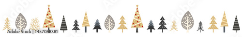 おしゃれなクリスマスツリーと木の罫線のベクターイラスト(背景,X'mas)