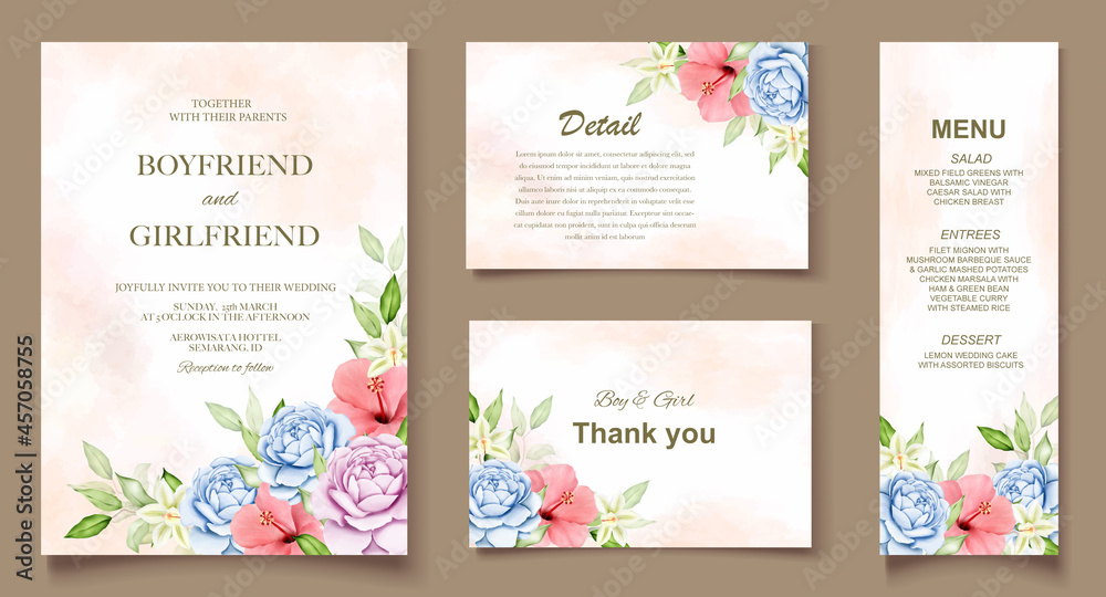 Elegant watercolor wedding invitation floral design