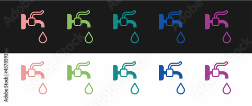 Set Water tap icon isolated on black and white background. Vector