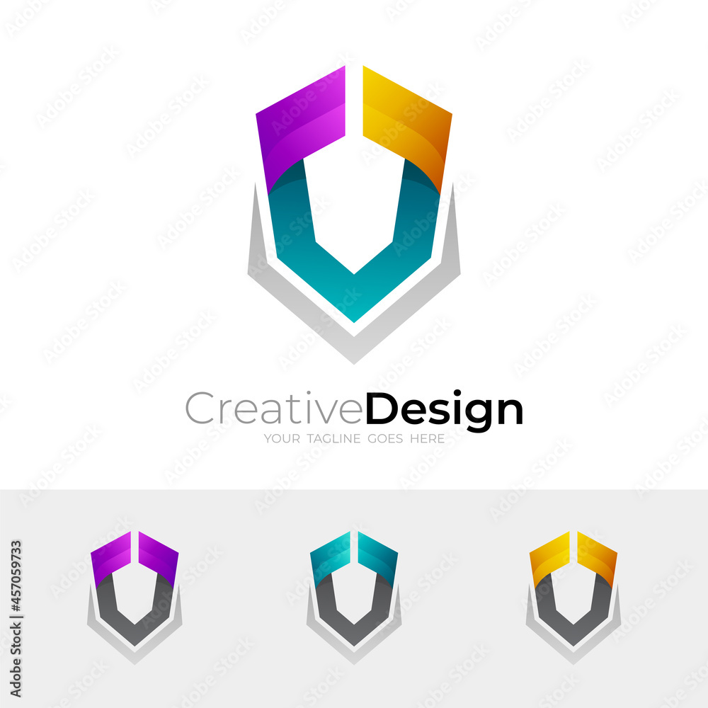 Set shield logo and colorful icons, simple logos Set shield logo and colorful icons, simple logos
