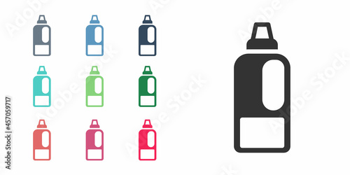 Black Plastic bottle for laundry detergent, bleach, dishwashing liquid or another cleaning agent icon isolated on white background. Set icons colorful. Vector