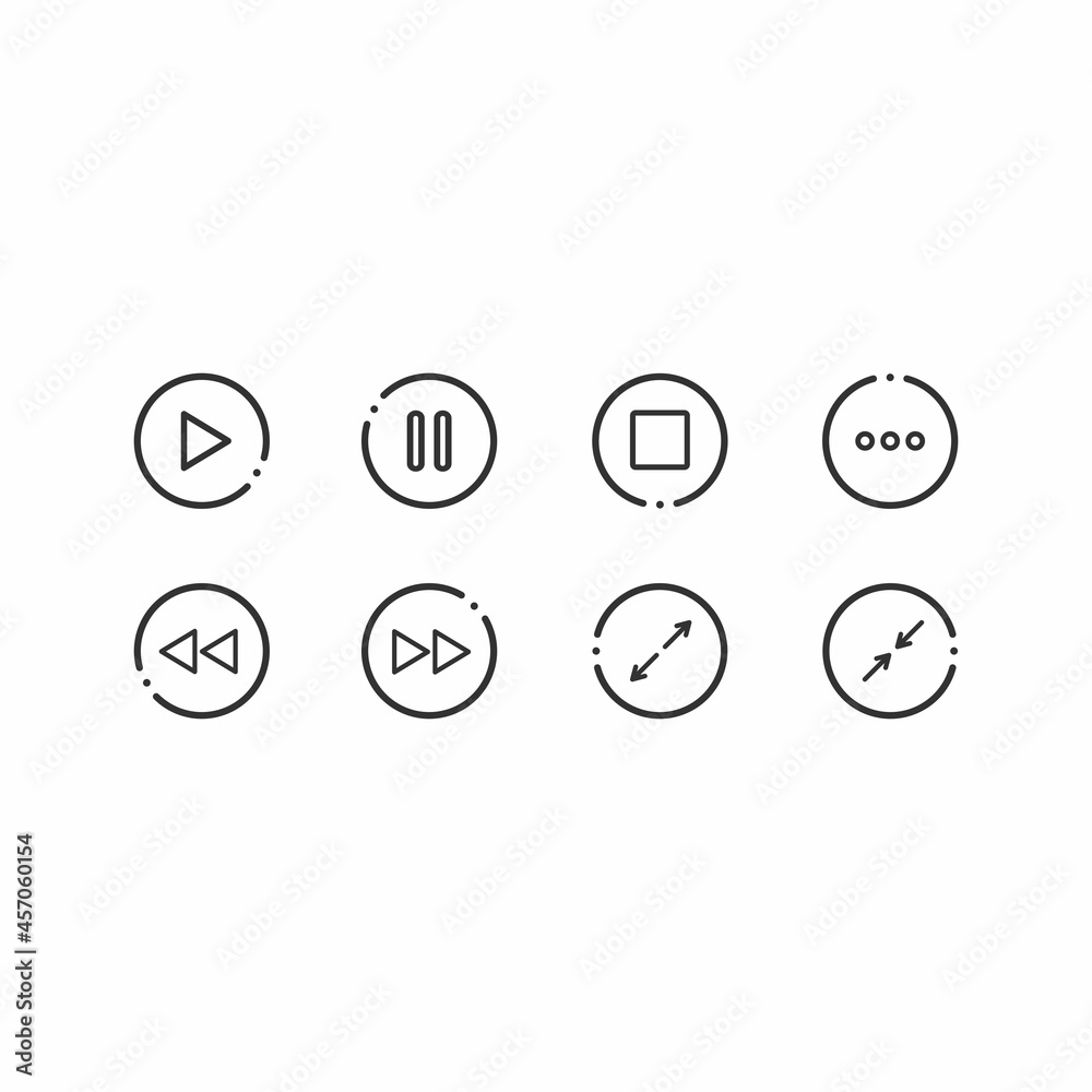 Set of multimedia (video and music) button icons. Isolated outline icons on a white background. Unique and very suitable for your app design, web design, poster design, etc. Set of multimedia (video and music) button icons. Isolated outline icons on a white background. Unique and very suitable for your app design, web design, poster design, etc.