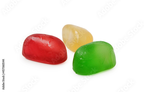 Gummy multicolored candies isolated on white background