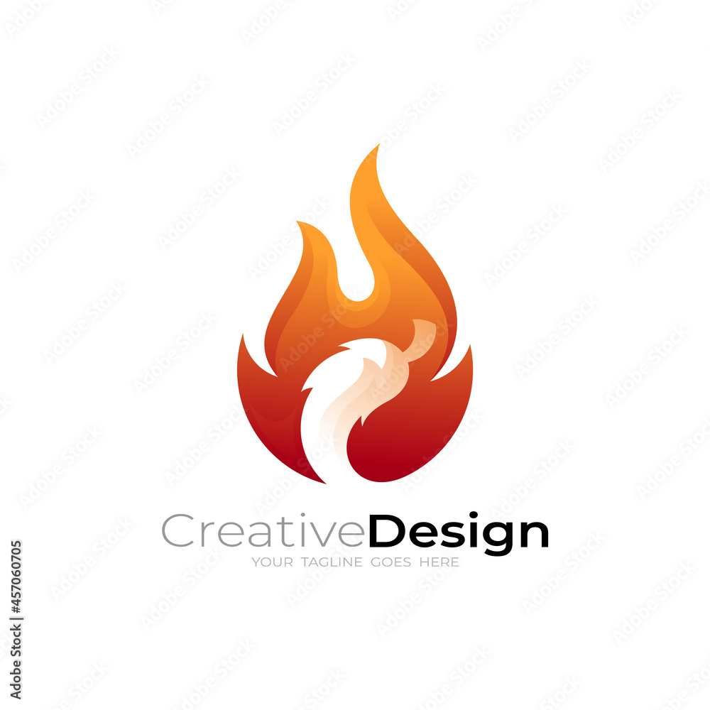 Abstract Chili logo and fire design combination, orange color