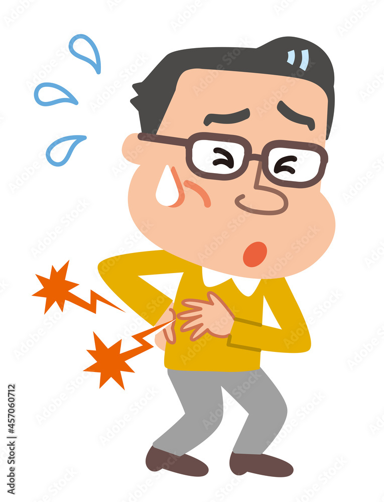 帯状疱疹後神経痛 背中と脇腹が痛い中年男性のイラスト Stock Illustration Adobe Stock