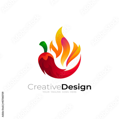 Fire and chili logo design vector, hot spacy logo