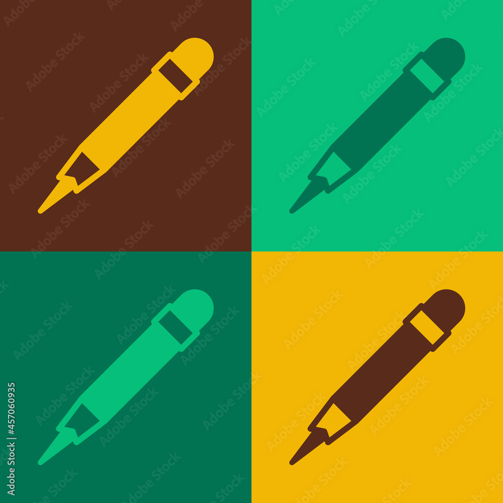 Pop art Pencil with eraser icon isolated on color background. Drawing and educational tools. School office symbol. Vector