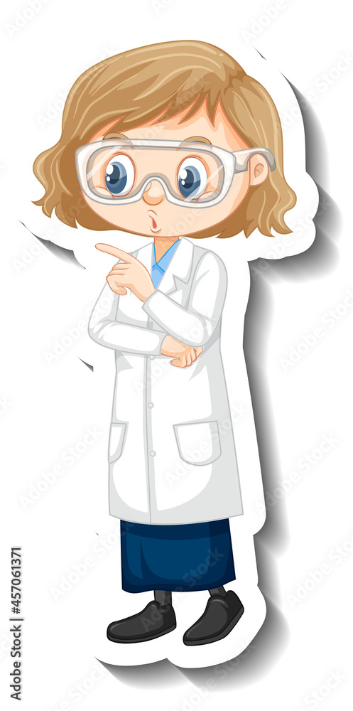 Cartoon character sticker with a girl in science gown Cartoon character sticker with a girl in science gown