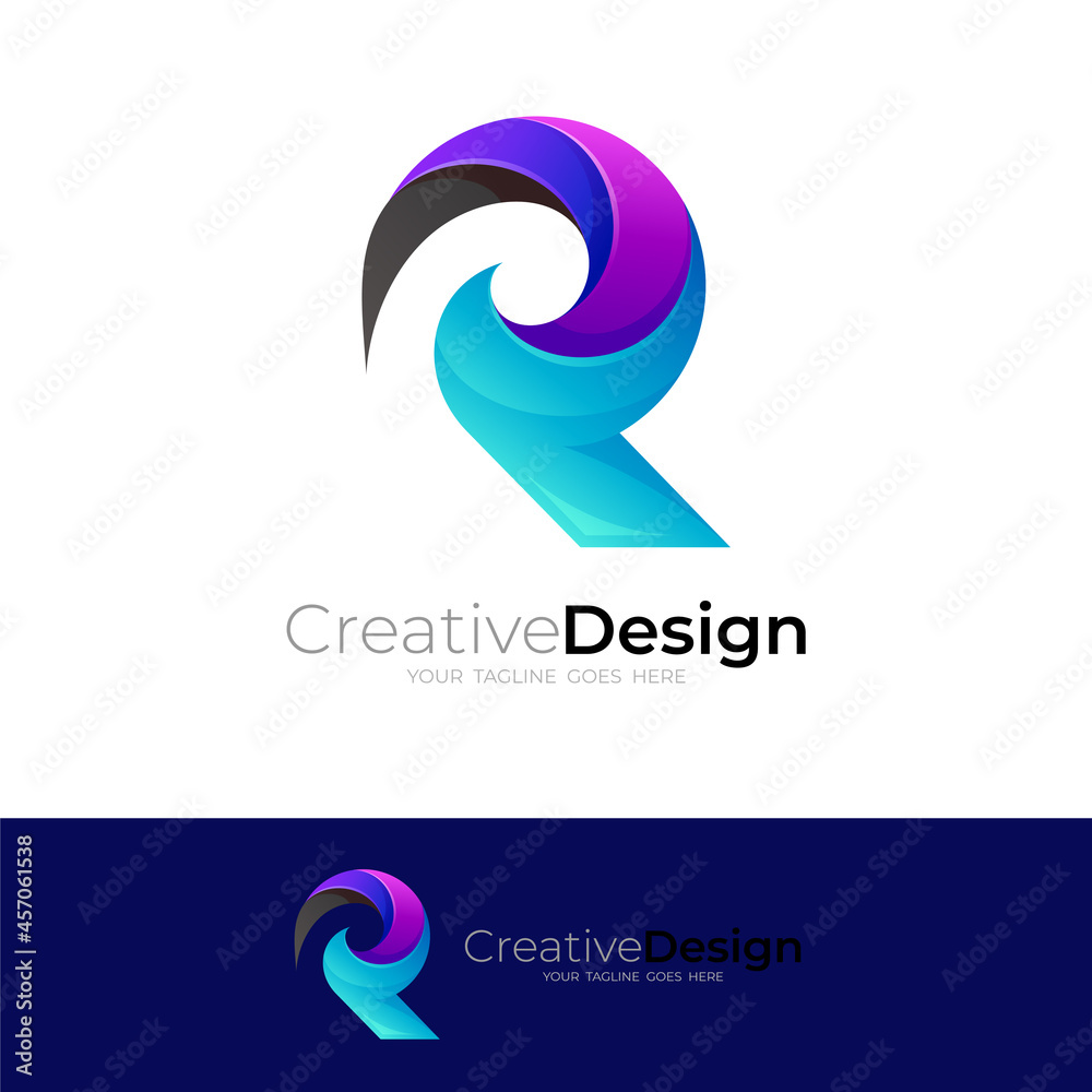 R logo with wave design template, blue color R logo with wave design template, blue color