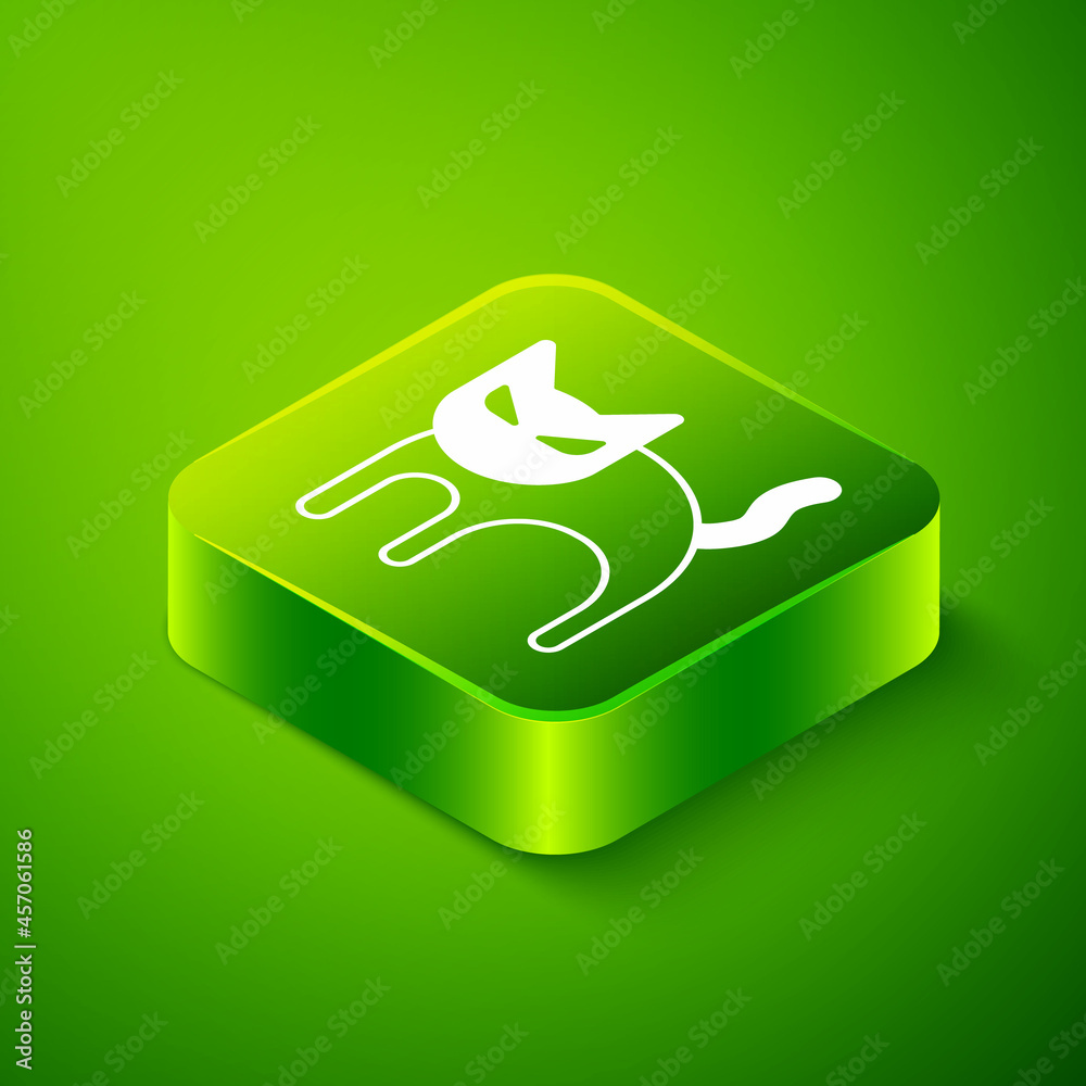 Isometric Black cat icon isolated on green background. Happy Halloween party. Green square button. Vector Isometric Black cat icon isolated on green background. Happy Halloween party. Green square button. Vector