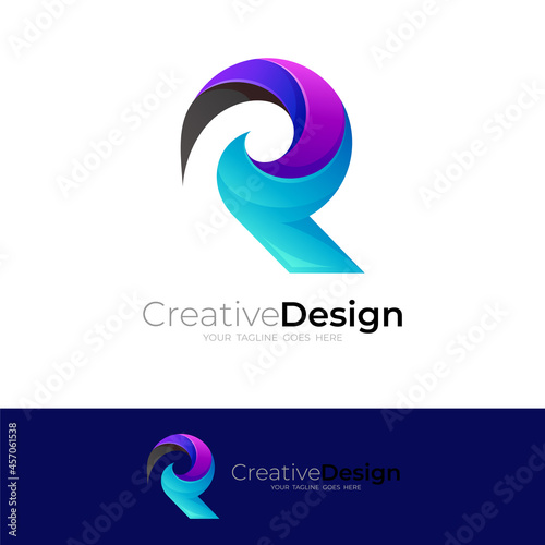 R logo with wave design template, blue color