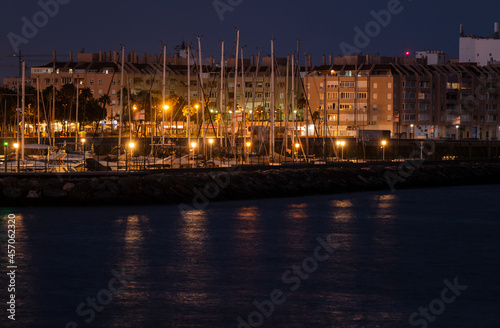 Harbor of Almeria, Spain, at night