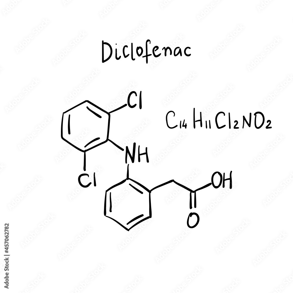 Diclofenac Molecule Formula Hand Drawn Imitation Diclofenac Molecule Formula Hand Drawn Imitation