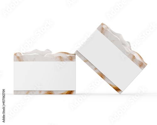 Hand crafted organic soap with blank label, handmade natural soap with sleeve mock up for design and branding, 3d illustration