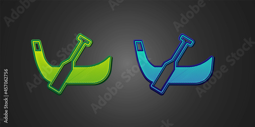 Green and blue Gondola boat italy venice icon isolated on black background. Tourism rowing transport romantic. Vector