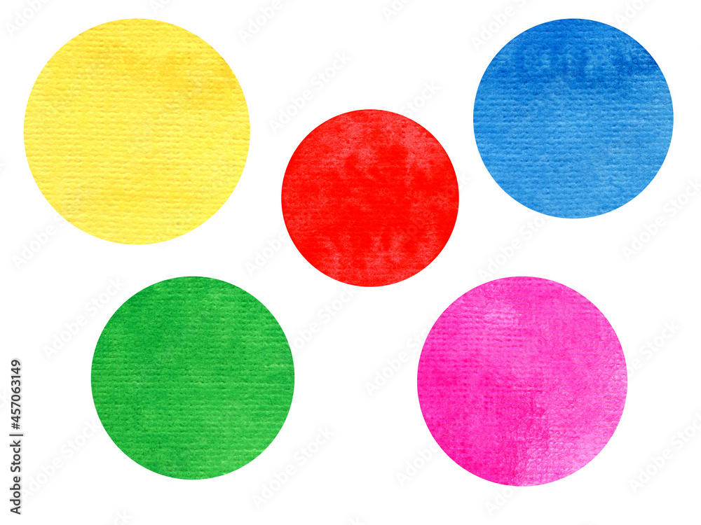 Watercolor circles with paper texture isolated on white background