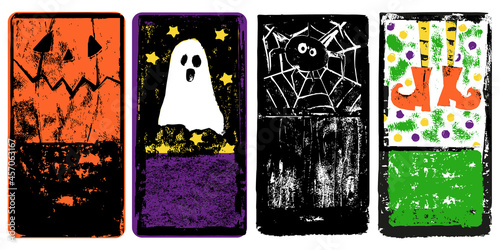 Halloween hand drawn  flyers, banners set, party design template for invitation and greeting card, with place for text. Funny halloween poster, vector Illustrations 