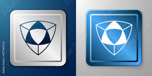White Diamond icon isolated on blue and grey background. Jewelry symbol. Gem stone. Silver and blue square button. Vector
