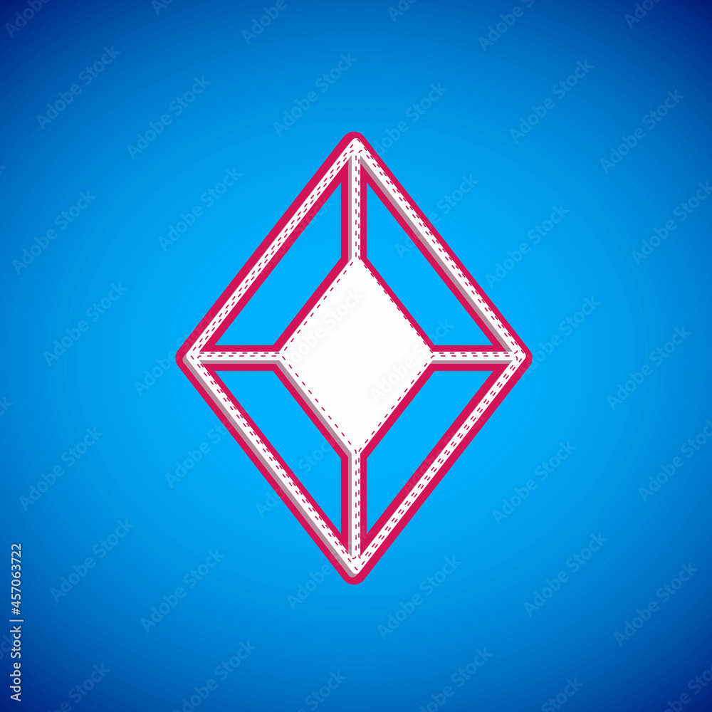 White Gem stone icon isolated on blue background. Jewelry symbol. Diamond. Vector White Gem stone icon isolated on blue background. Jewelry symbol. Diamond. Vector