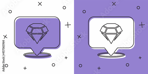 Set Diamond icon isolated on white and purple background. Jewelry symbol. Gem stone. Vector