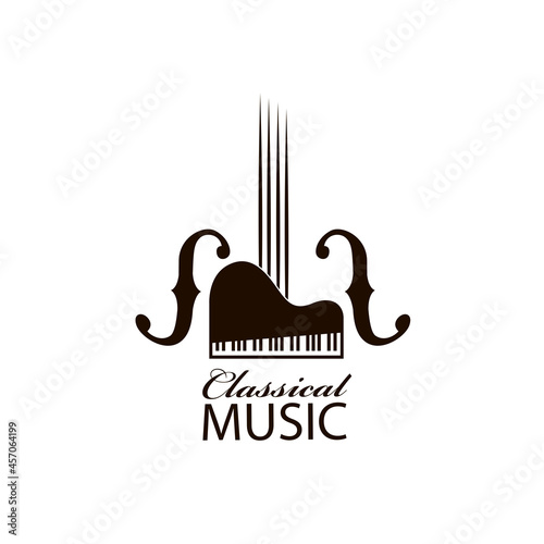 abstract monochrome icon of violin and grand piano isolated on white background