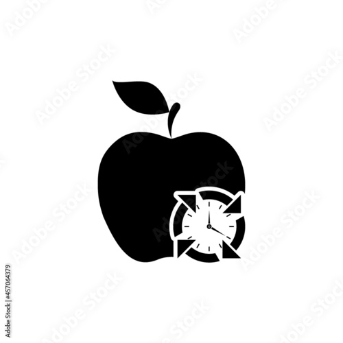 Clock and apple icon isolated on white background