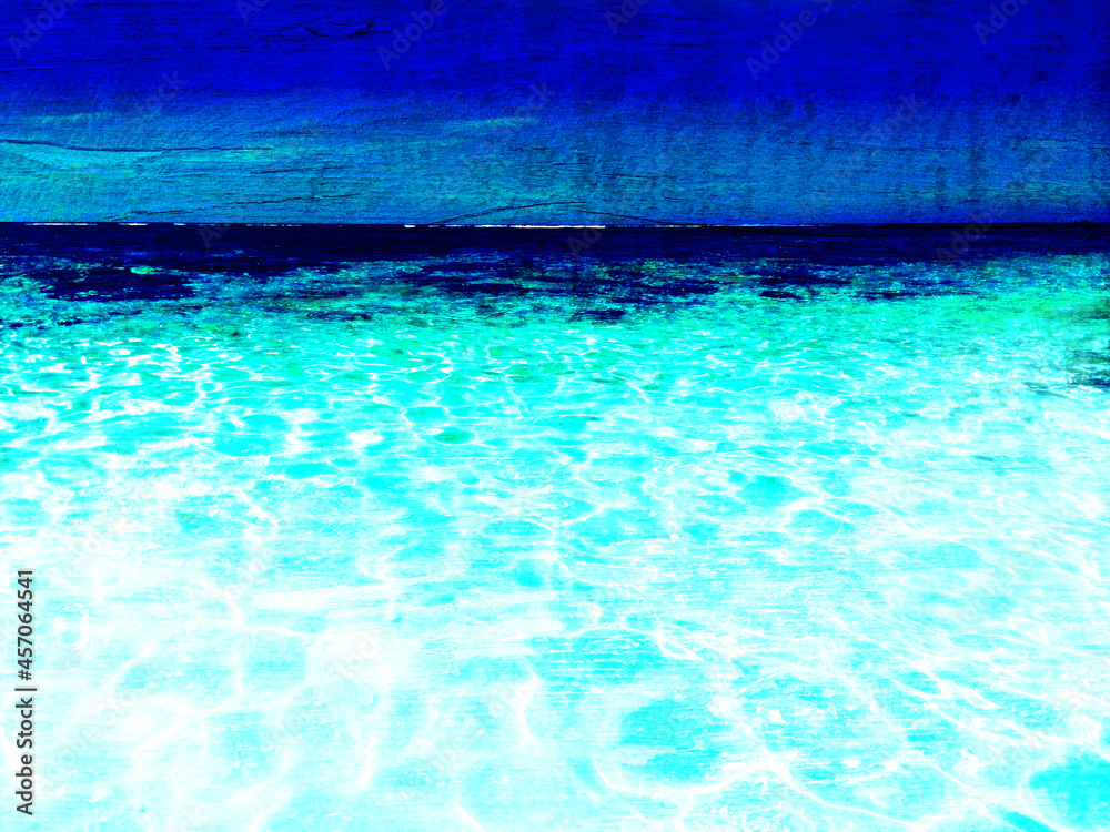Ocean, stylised vivid blue and aqua digital illustration.