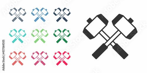 Black Medieval crossed battle hammers icon isolated on white background. Set icons colorful. Vector