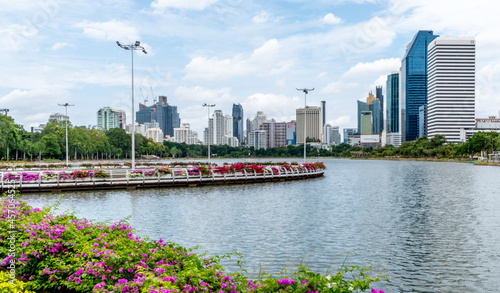Bangkok skyline from Benjakitti Park in the city's downtown core