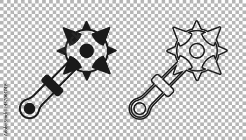 Black Medieval chained mace ball icon isolated on transparent background. Morgenstern medieval weapon or mace with spikes. Vector