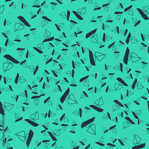 Black Yacht sailboat or sailing ship icon isolated seamless pattern on green background. Sail boat marine cruise travel. Vector