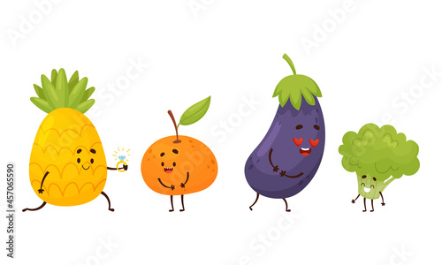 Cute Fruit and Vegetable Couples Proposing with Ring and Smiling Vector Set © Happypictures