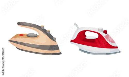 Clothes Iron as Home Appliance for Removing Creases on Clothing Vector Set