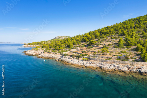 Shore of Murter island archipelago  aerial view  Dalmatia  Croatia