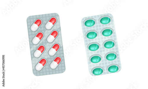 Blister Pack with Tablet or Pill as Pharmaceutical Medication Vector Set