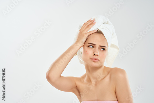 beautiful woman with a towel on my head facial skin problems hygiene