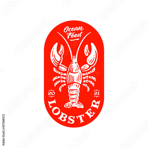 logo badge of lobster seafood in doodle vintage design.