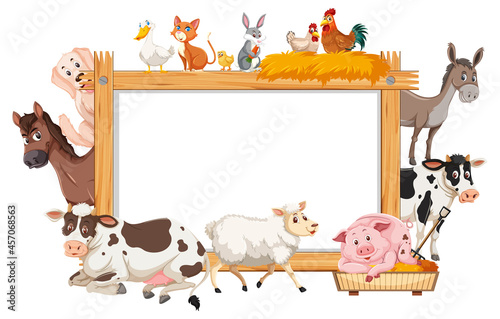 Empty wooden frame with various farm animals