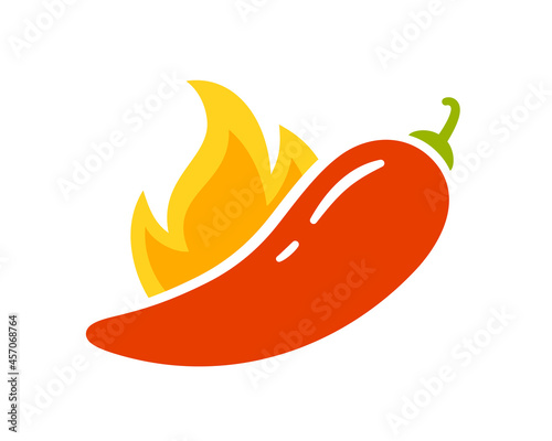 Spice level marks - spicy, hot or extra hot. Red chili pepper and flame. Symbol of pepper with fire. Chili level icon. Vector illustration isolated on white background.