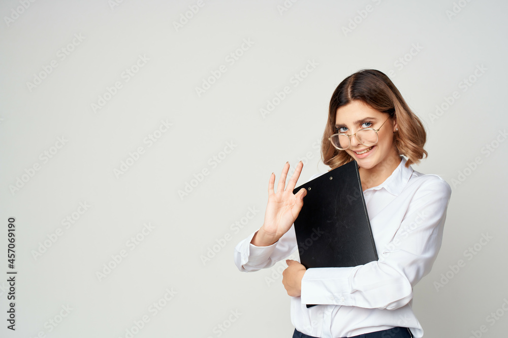 woman with glasses office manager work documents woman with glasses office manager work documents