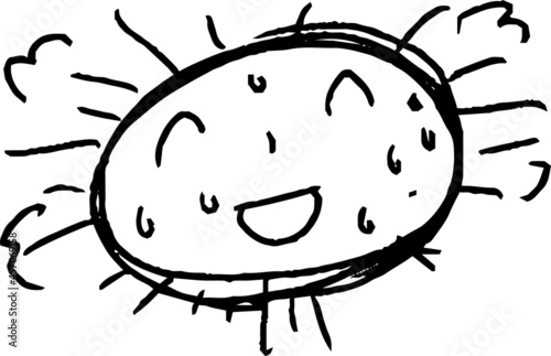 子供が描いたモノクロの汗っかき太陽のかわいい落書き 猛暑 熱射病