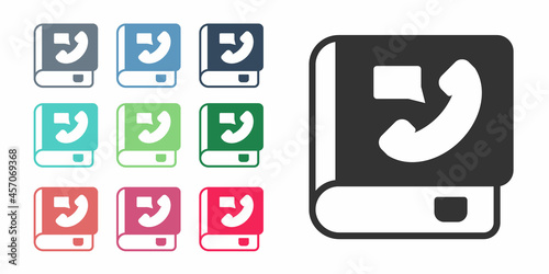 Black Phone book icon isolated on white background. Address book. Telephone directory. Set icons colorful. Vector