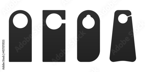 Hotel door hanger tags template icon signs set flat style design vector illustration. Empty door flyer or do not disturb mock up isolated on white background.