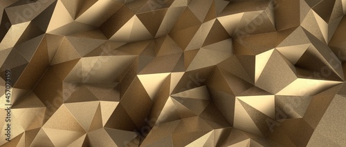 Fototapeta Naklejka Na Ścianę i Meble -  Abstract 3D render illustration,Surface gold crystal geometric triangle and Polygonal shapes template