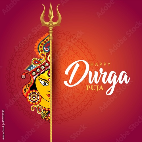 Canvas Print indian God durga Face in Happy Durga Puja Subh Navratri background
