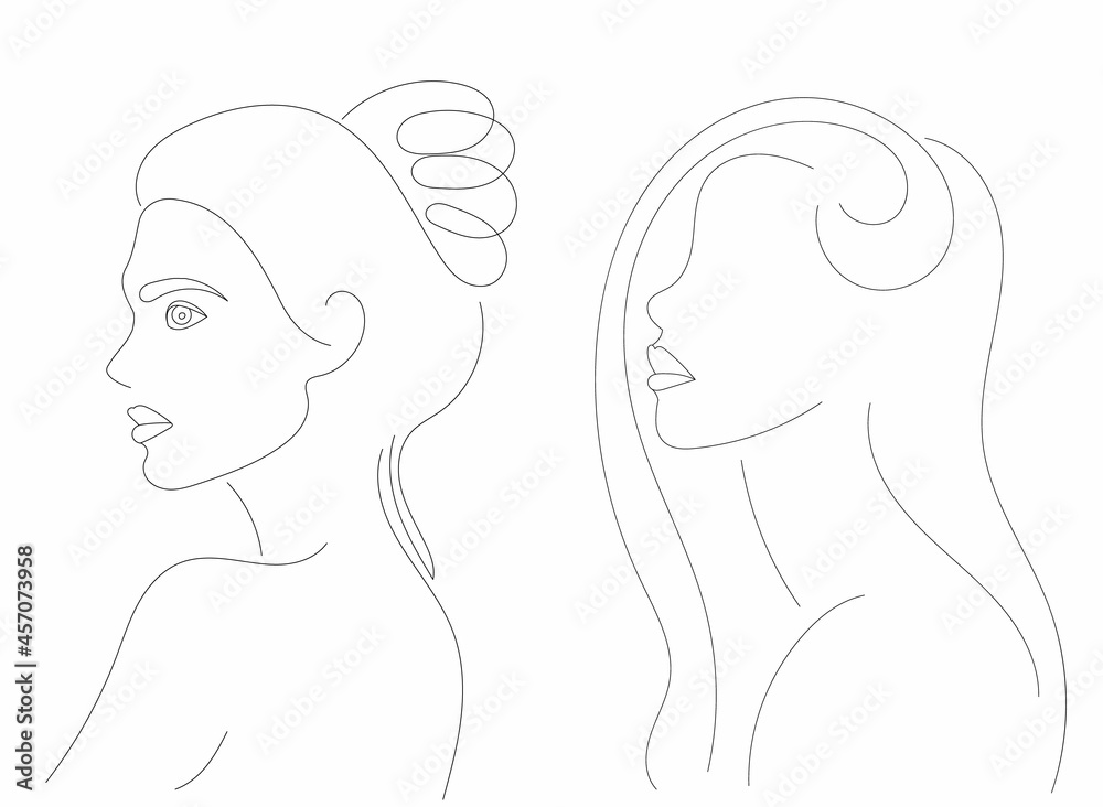 portrait of a girl drawing by one continuous line