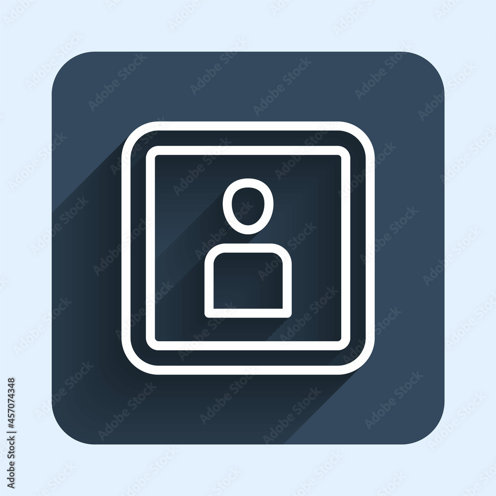 White line Play Video icon isolated with long shadow background. Film strip sign. Blue square button. Vector White line Play Video icon isolated with long shadow background. Film strip sign. Blue square button. Vector