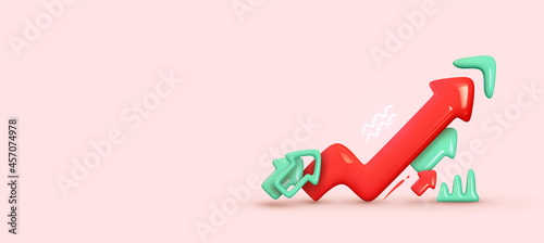 Financial news. Trading stock news impulses. Market movements creative concept charts up, infographics. Realistic 3d design. Growth World economy. Red curve arrow of trend. Vector illustration