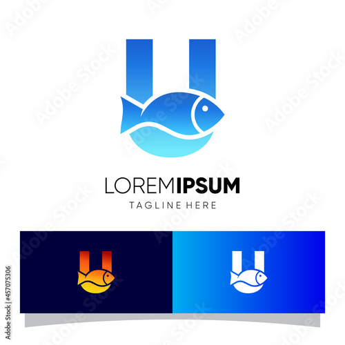 Letter U Fish Logo Design Vector Icon Graphic Emblem Illustration